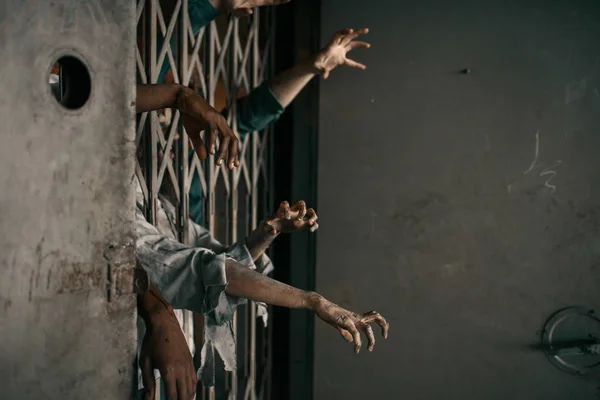 Zombie Hands Sticking Out Elevator Deadly Chase Horror City Creepy — Stock Photo, Image