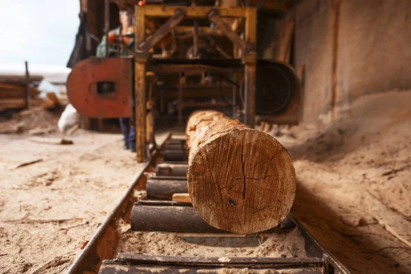 Log Houtbewerkingsmachine Niemand Houtindustrie Timmerwerk Houtbewerking Fabriek Houtzagen Houtzagerij Timmerwerk — Stockfoto