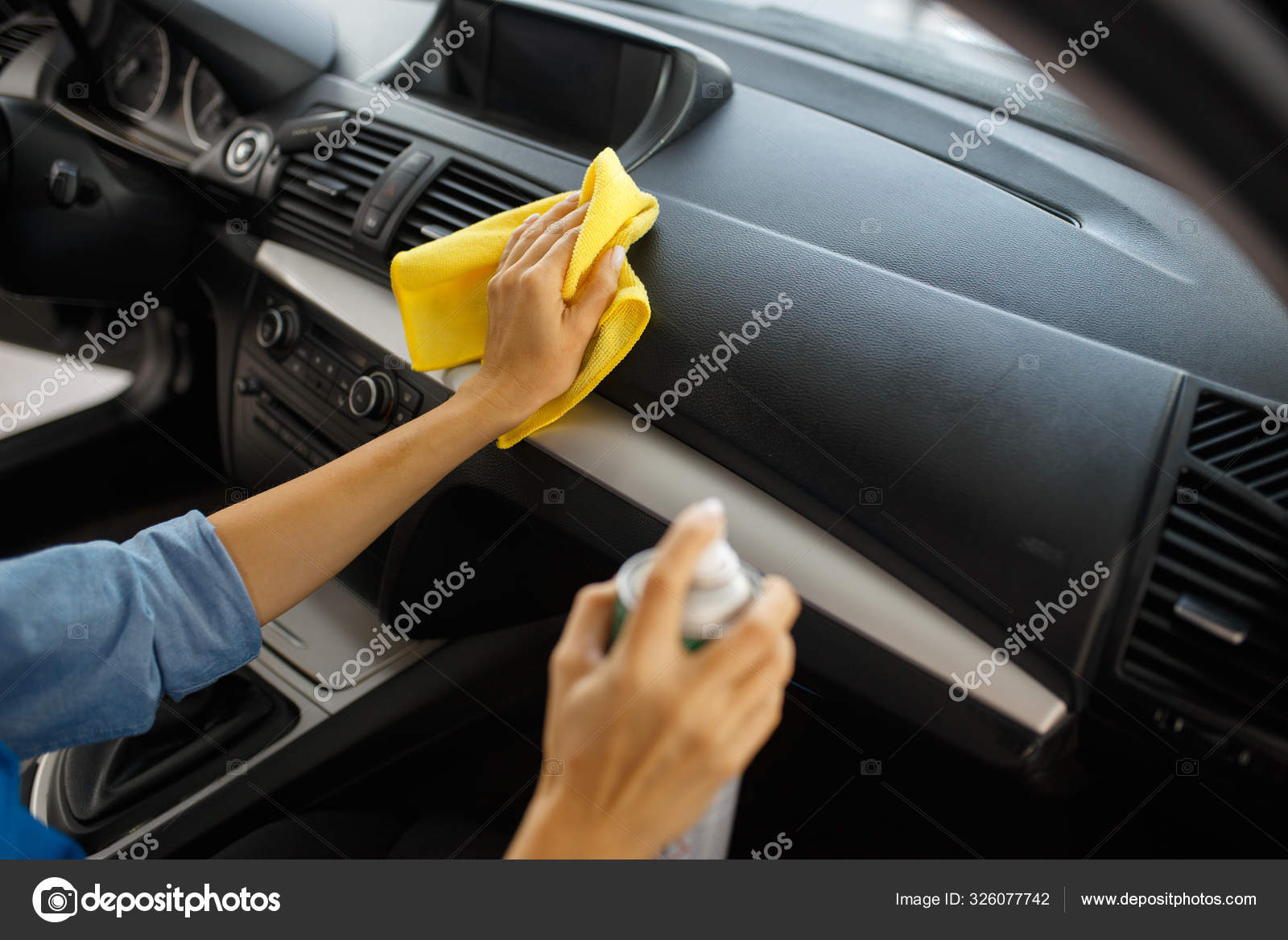 Female Washer Polish Spray Cleans Automobile Interior Car Wash Service  Stock Photo by ©Nomadsoul1 326077742