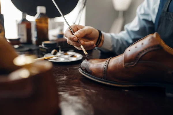 Fırça Boyası Ayakkabılı Çizmeci Ayakkabı Tamircisi Zanaatkarlık Yeteneği Ayakkabı Yapma — Stok fotoğraf