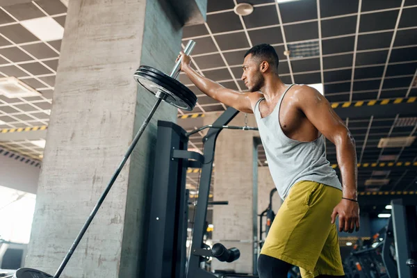 Muskulöser Sportler Sportbekleidung Beim Training Mit Der Langhantel Fitnessstudio Training — Stockfoto