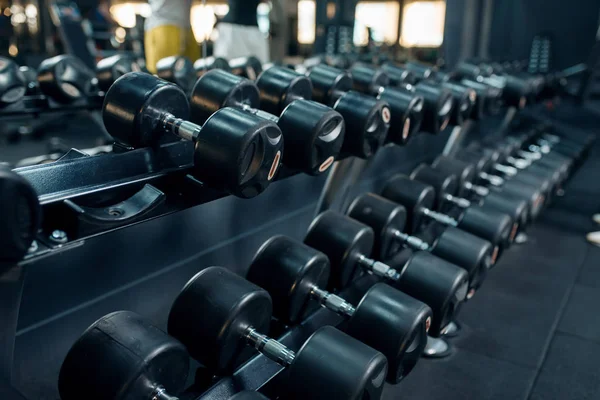 Row Dumbbells Gym Closeup Nobody Equipment Fitness Exercises Heavy Weight — Stock Photo, Image