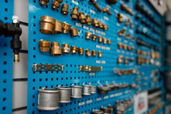 Water Valves Pipe Adapters Showcase Plumbering Store Professional Sanitary Engineering — Stock Photo, Image