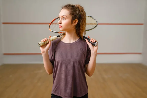 Female Player Squash Racket Action Girl Game Training Active Sport — Stok fotoğraf