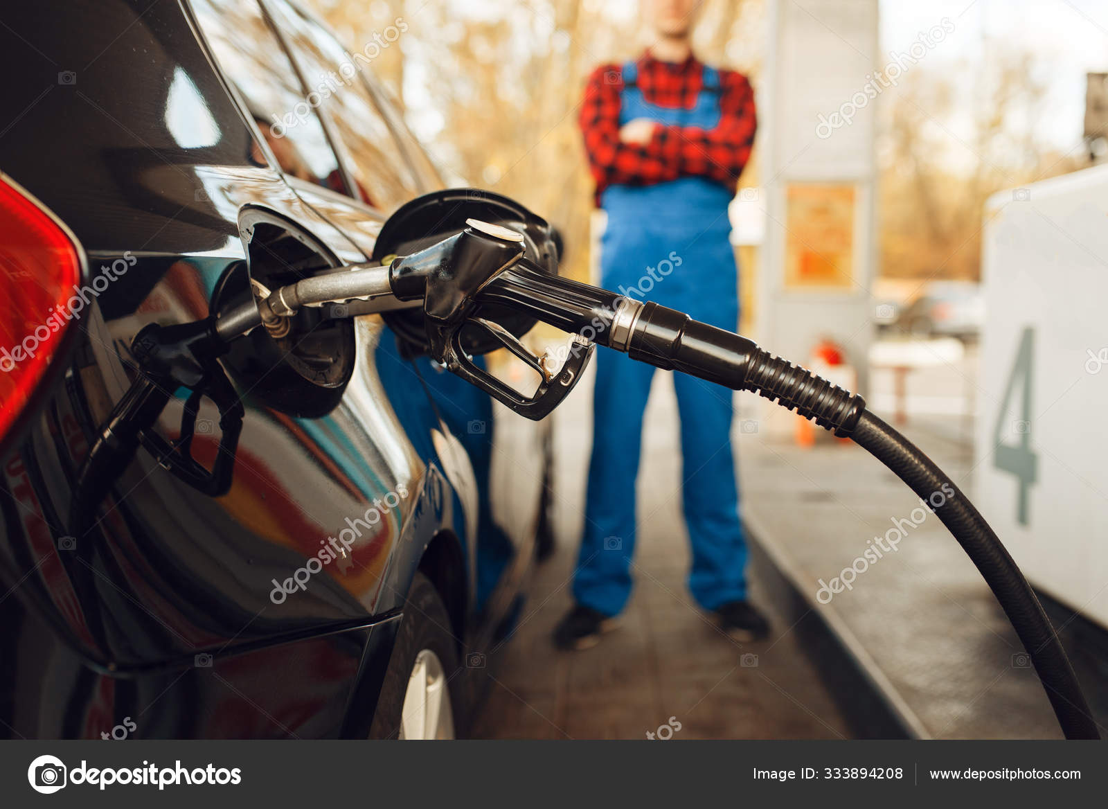 Male Worker Uniform Fuels Vehicle Gas Station Fuel Filling Petrol Stock