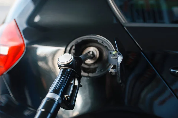 Car Gun Tank Closeup Fueling Gas Station Fuel Refill Nobody — Stock Photo, Image