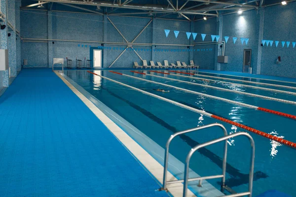 Sport Swimming Pool Interior Nobody Empty Poolside Tracks Ladder Blue — Stock Photo, Image