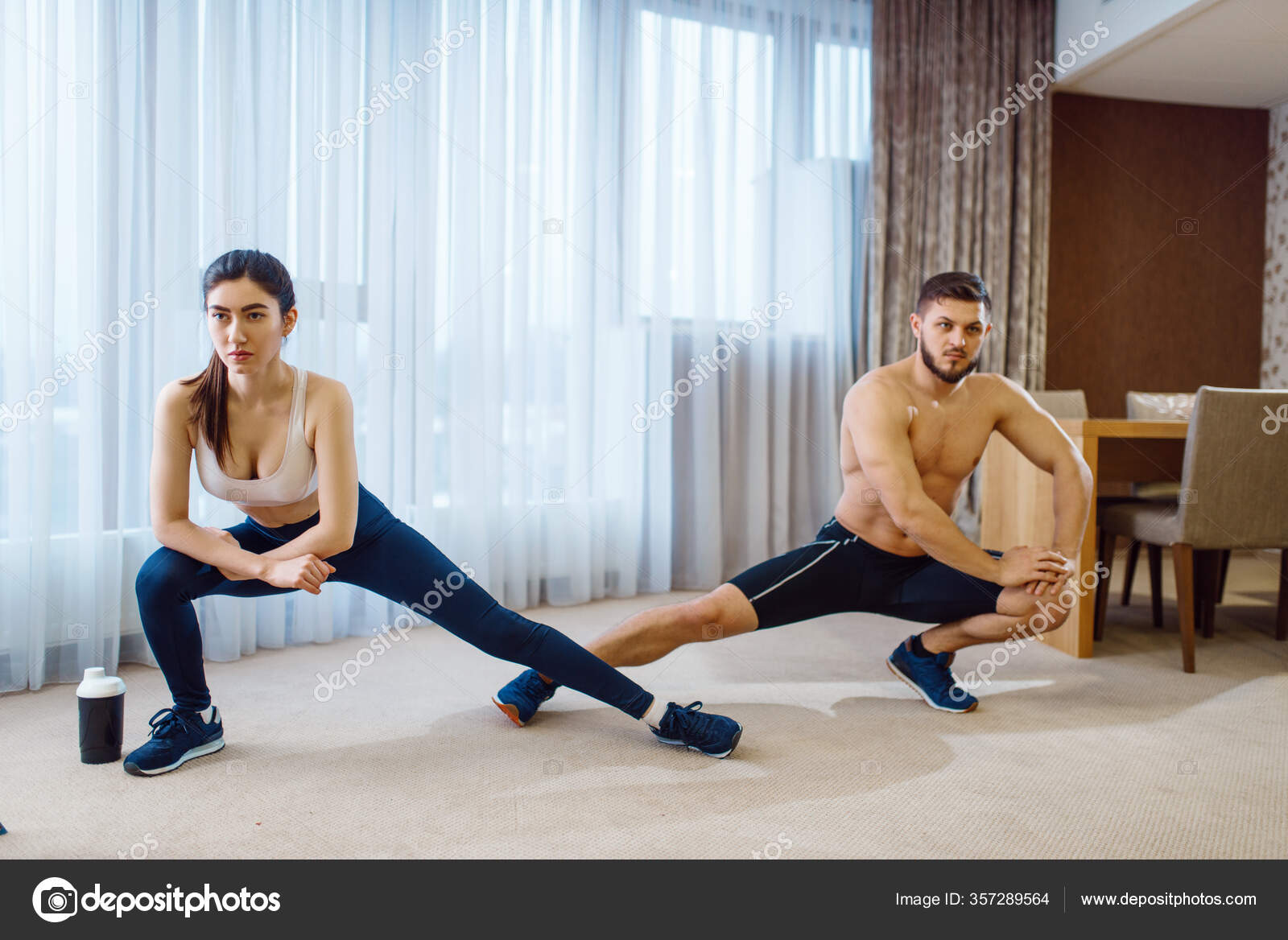 Morning Aerobic Workout Love Couple Home Active Man Woman