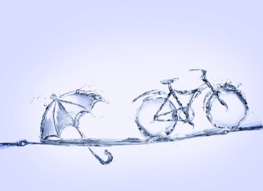 Mavi su Bisiklet ve şemsiye