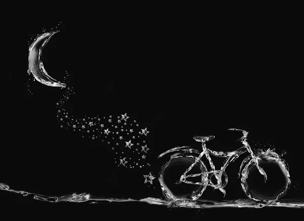 Bicicleta de agua negra, Luna y Star Trail — Foto de Stock