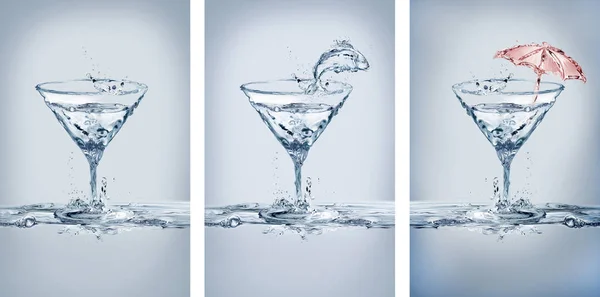Vatten Martini glasögon variationer — Stockfoto