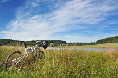 Dağ bisikleti çimenlerin üzerinde