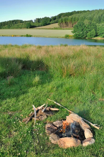 Campfire on grass — Stock Photo, Image