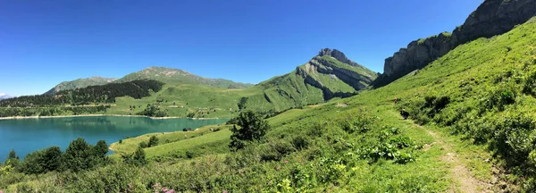 Lake in groen berg — Stockfoto