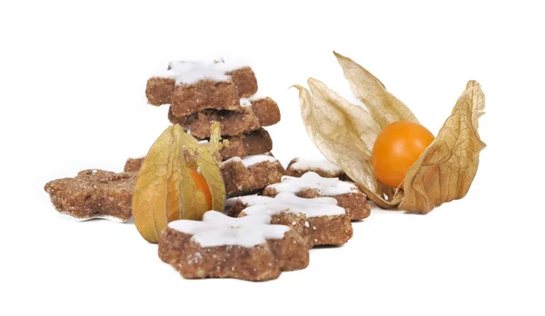 Oookies in the shape of star and physalis — Stock Photo, Image