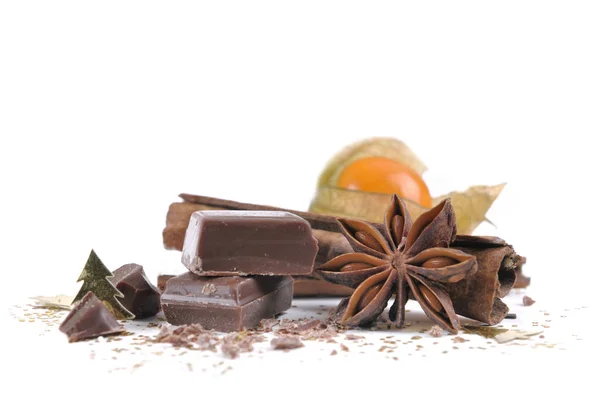 Chocolade, kruiden en fruit — Stockfoto