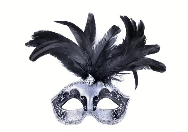 Masque de carnaval avec plume noire — Photo