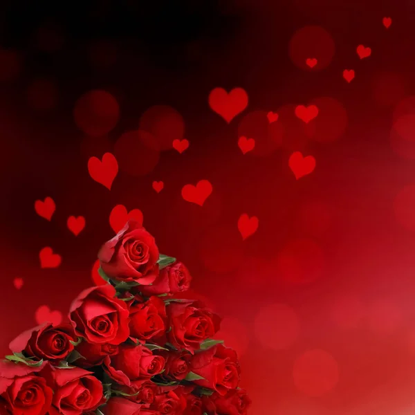 Red roses and abstract hearts — Stock Photo, Image