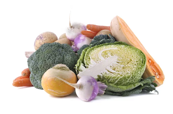 Green cabbage and other seasonal vegetables — Stock Photo, Image