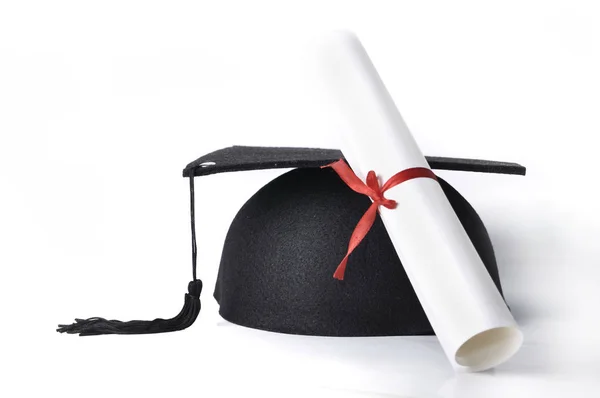 Diploma and hat isolated — Stock Photo, Image