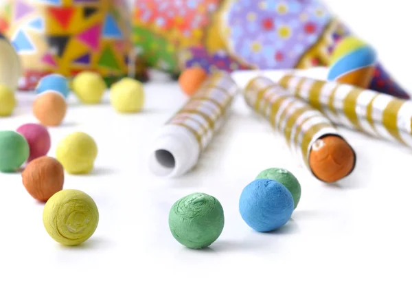 Colorful paper balls and cotillons — Stock Photo, Image