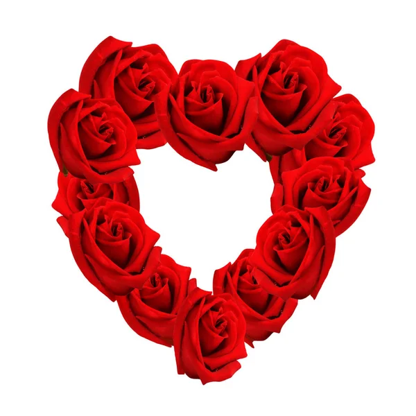 Crown of heart-shaped red roses isolated on white background — Stock Photo, Image