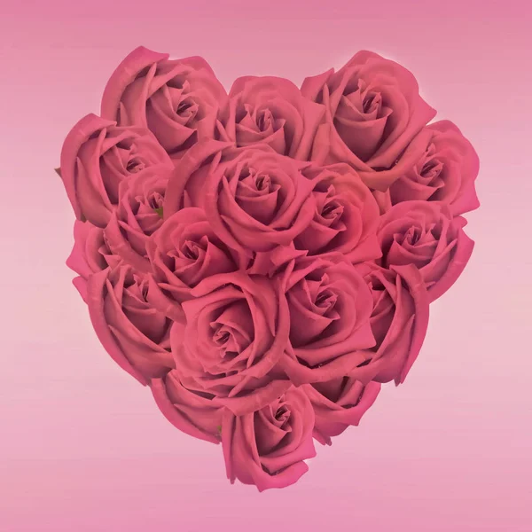 Coração vermelho formado com rosas no fundo bokeh em si panorâmico — Fotografia de Stock