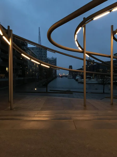 Street illumination in public place of Hafencity, Hamburg, Germany