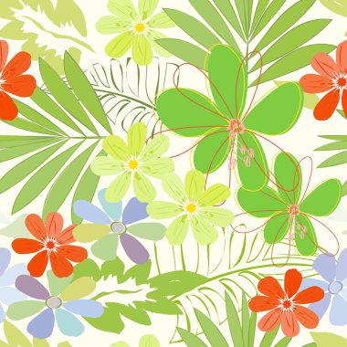 Dikişsiz desen arka plan soyut tropik çiçekler