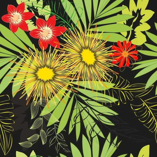 抽象热带花卉无缝图案背景 — 图库矢量图片