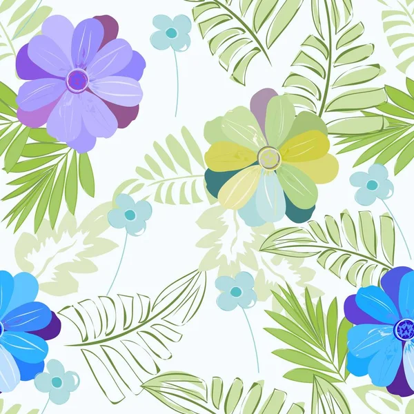 Abstract tropical flowers seamless pattern background — Stock Vector