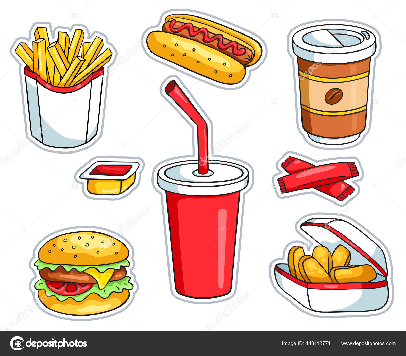Set van fastfood stickers — Stockvector © Amalga #143113771