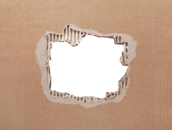 Ripped hole in cardboard on white background with clipping path — Stock Photo, Image