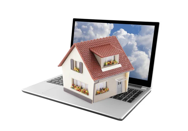House on laptop isolated on white — Stock Photo, Image