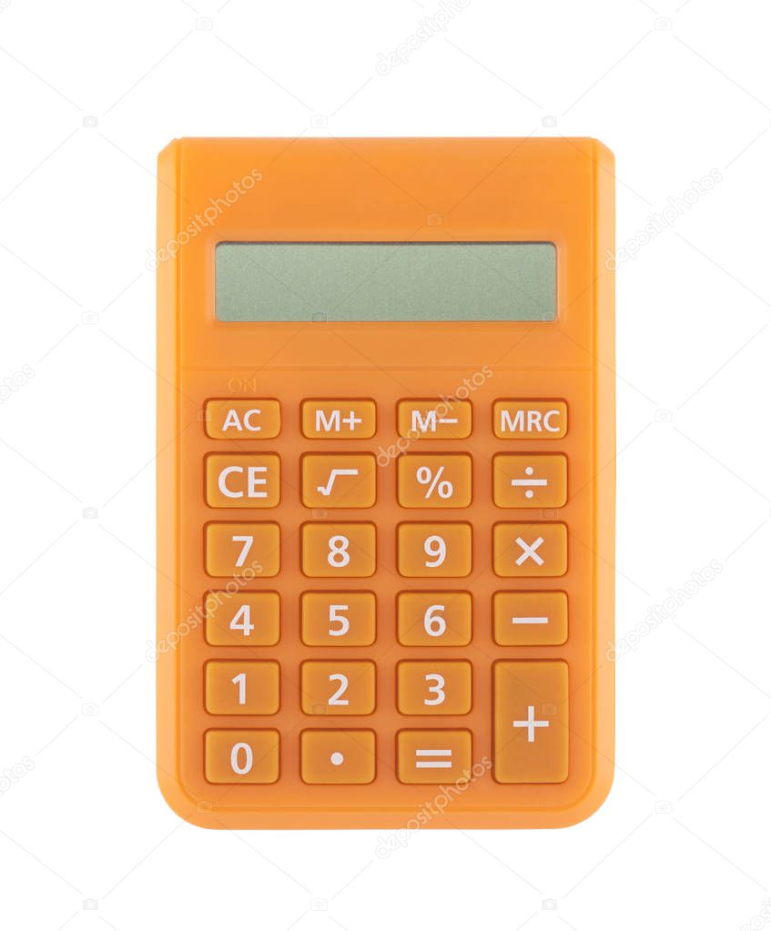 Orange calculator isolated on white with clipping path 