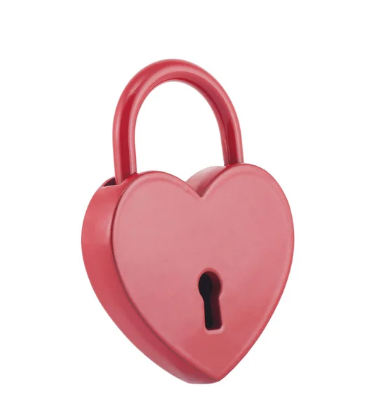 Red heart shape lock isolated on white with clipping path — Stock Photo, Image