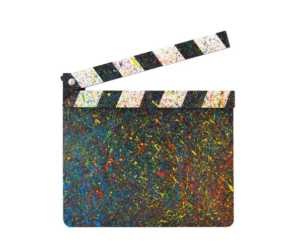 Película colorida pintada clapperboard aislado en blanco —  Fotos de Stock