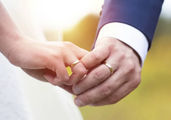 Hochzeitspaar hält Händchen — Stockfoto