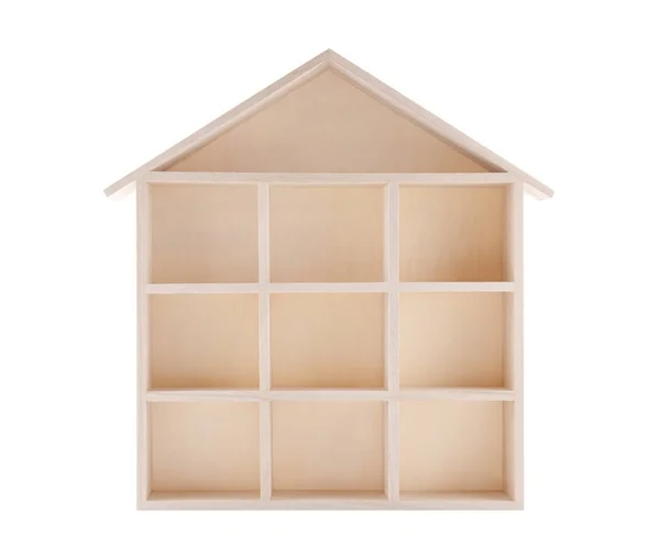 Small wooden house shaped shelf isolated on white — Stock Photo, Image