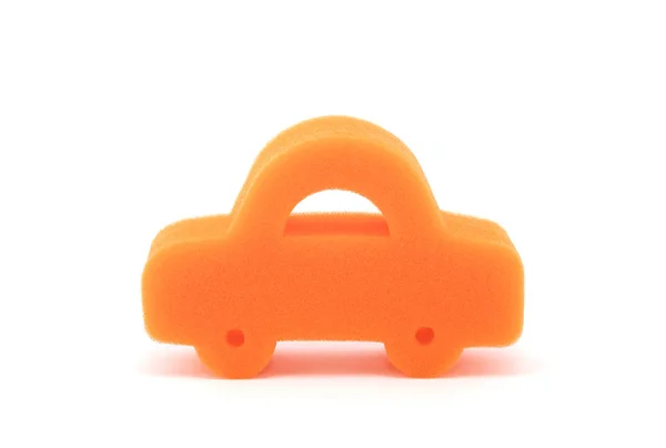 Oranje Auto Vorm Spons Witte Achtergrond — Stockfoto