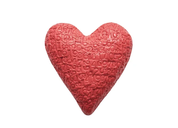 Rotes Herz Mit Aufgedruckten Ziffern Isoliert Auf Weißem Hintergrund — Stockfoto