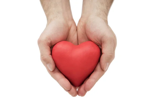 Corazón Rojo Las Manos Del Hombre Seguro Salud Concepto Amor — Foto de Stock