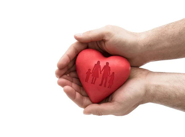 Red Heart Imprinted Family Shape Man Hands — Stock Photo, Image