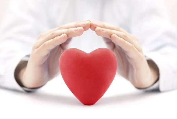 Red Heart Covered Hands Health Insurance Love Concept — Stock Photo, Image