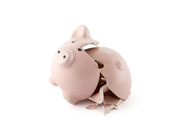 Banco Piggy Quebrado Fundo Branco Com Caminho Recorte — Fotografia de Stock