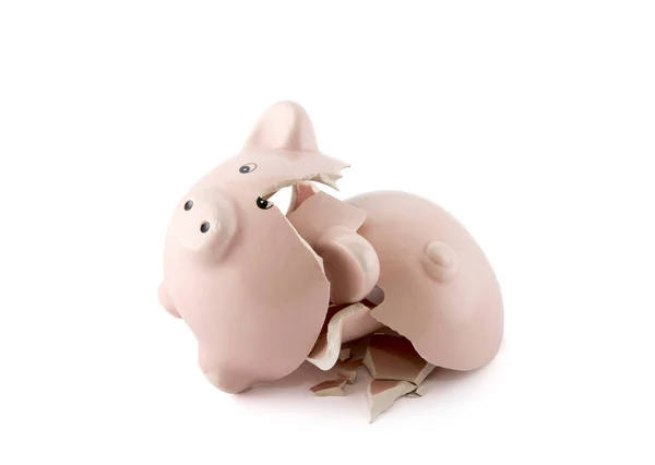 Broken Piggy Bank White Background Clipping Path — Stock Photo, Image