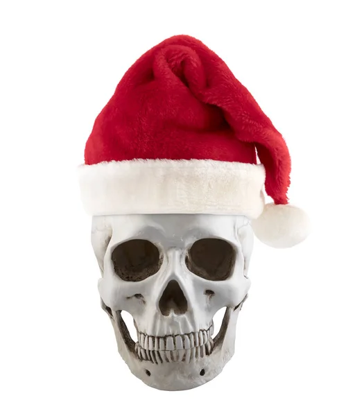 Human Skull Santa Claus Red Hat Isolated White Background — Stock Photo, Image