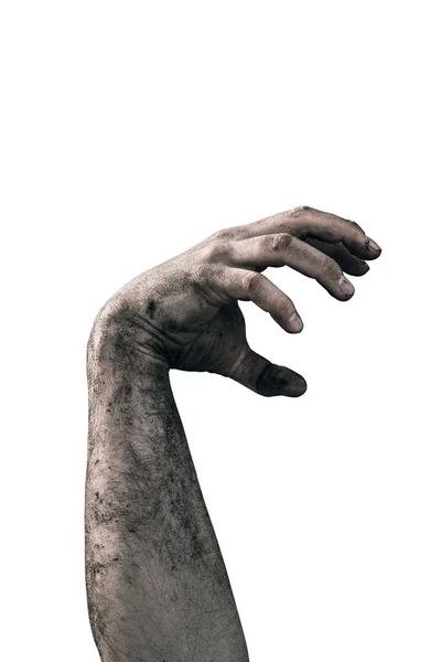 Zombie Hand Vuil Met Bodem Geïsoleerd Witte Achtergrond — Stockfoto