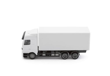 Beyaz kargo kamyonu minyatürü kesme yolu ile beyaz arka planda izole edildi