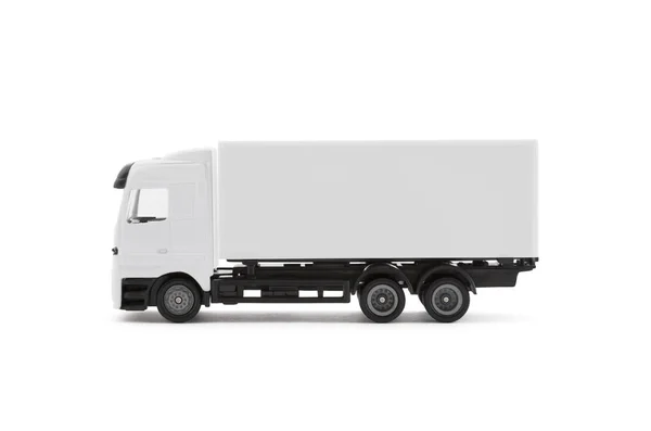Біла Вантажівка Доставки Вантажів Мініатюрна Ізольована Білому Тлі Відсічним Контуром — стокове фото